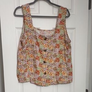 LC Lauren Conrad Floral Button Tank Top in White, Orange, Green, Pink